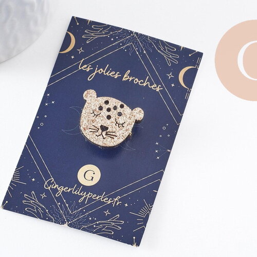 Broche mignonne panthère doré à paillettes 23mm, x1 (g10000)