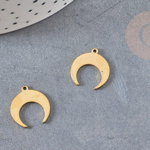 Pendentif acier doré inoxydable lune 16mm, un bijou en acier hypoallergénique sans libération de nickel, x1 g6157