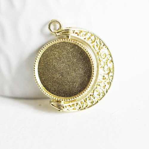 Pendentif rotatif lune pour cabochon zamac doré 30.5mm, bijou mobile création , x1 g5323