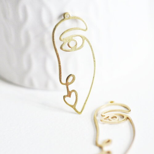 Pendentif visage laiton brut, fournitures pour bijoux, laiton brut,pendentif minimaliste ,bijoux moderne, x1,41x15mm,g3243