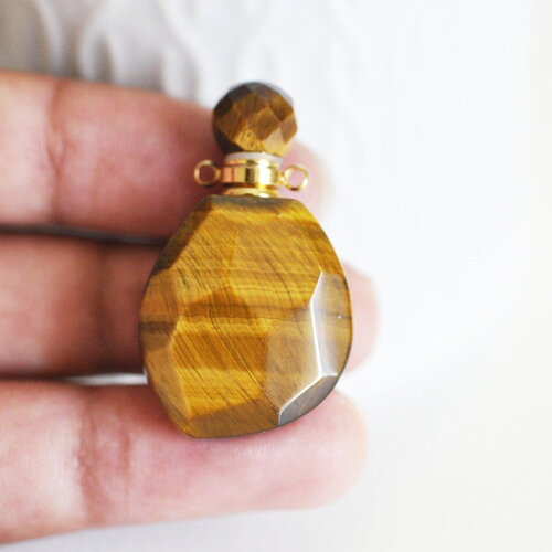 Pendentif bouteille parfum œil de tigre naturelle, pendentif pierre naturelle, collier,pendentif œil de tigre naturel,39mm, x1 g5226