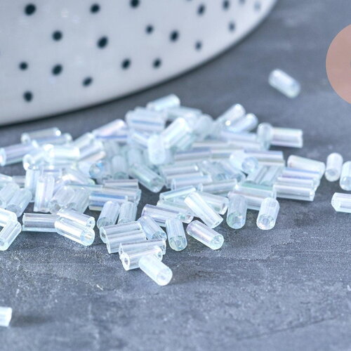Perles rocaille tube blanc ab 4,5mm, fournitures création de bijoux, x 5gr (g7304)