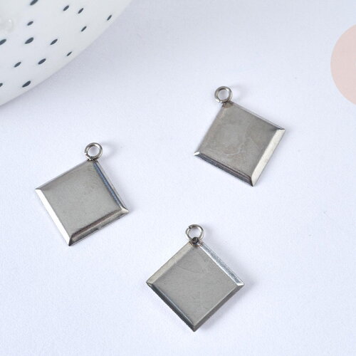 Pendentif losange support cabochon acier inoxydable argenté 17-18mm, x2 (g7246)