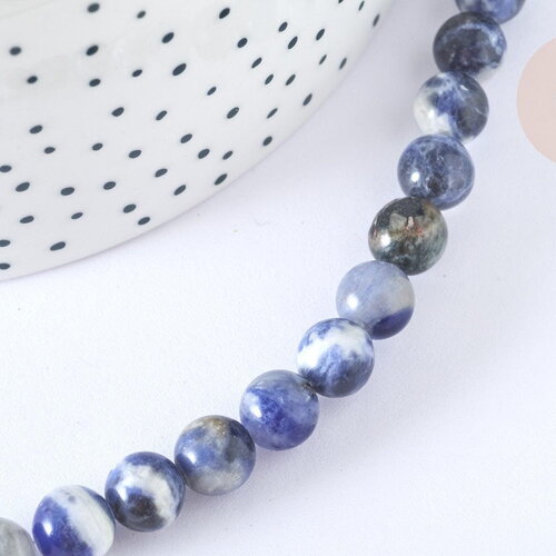 Perle ronde sodalite bleue naturelle 8-8.5mm, x1 fil de 38cm (g7072)