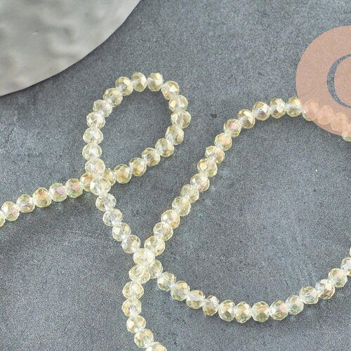 Perles abacus cristal jaune irisé 3.5x2.5mm, fil de 25.4cm x1 (g6762)