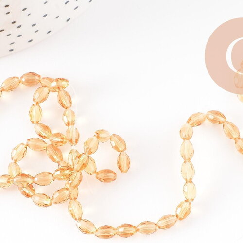 Perles verre ovale jaune topaze facetté 6mm, x1 fil de 39cm (g1496)