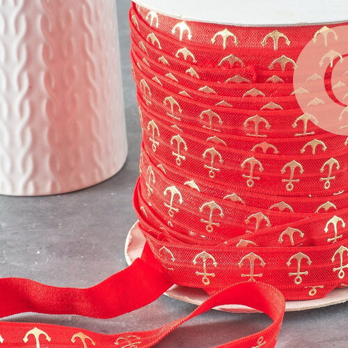 Ruban élastique rouge ancre or efjf 16mm,1 mètre-g2162
