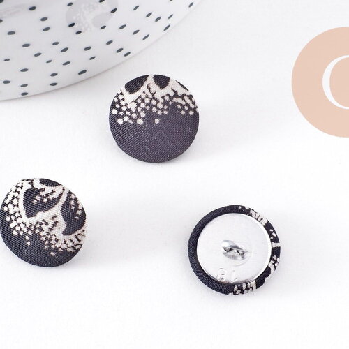 Bouton ancien recouvert polyester noir et blanc 16mm, x1 (g10149)