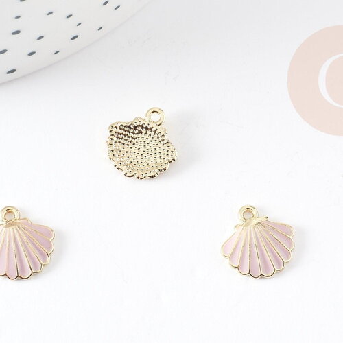 Pendentif coquillage zamac doré 18k rose 13mm, pendentif création bijoux, x1 (g4363)