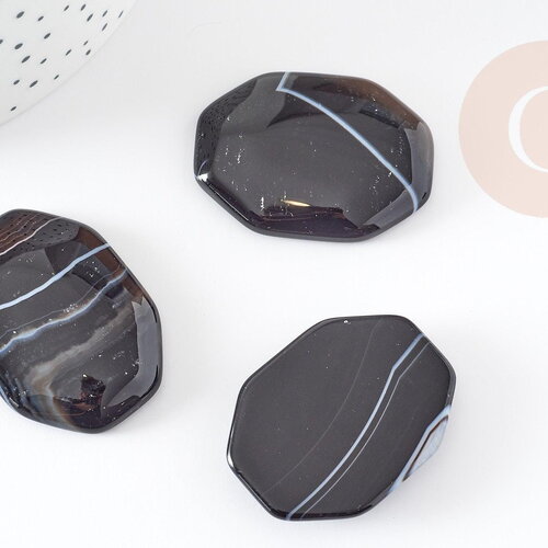 Cabochon octogone agate naturelle noire 28-39mm, x1 (g4816)