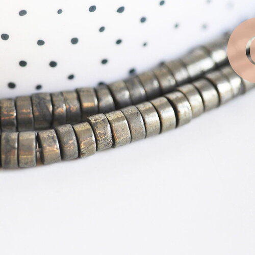 Perle pyrite heishi disque 6mmx4mm,fabrication bijoux perle pyrite naturelle, pierre,x1 fil de 40cm (g6219)