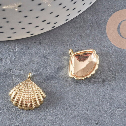 Pendentif coquillage laiton doré 14k 16.5mm, x2 (g1261)