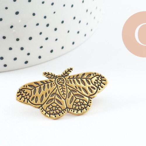 Broche papillon gravée acier 304 inoxydable doré 41mm, x1 (g9787)