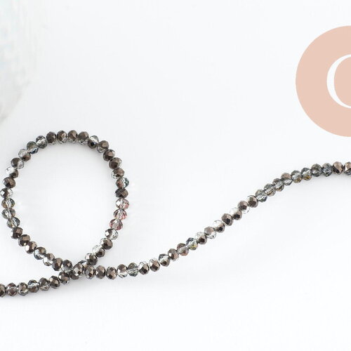 Perles abacus cristal gris transparent irisé 3.5x2.5mm, perles bijoux cristal facette, x1 fil 25.4cm (g6758)