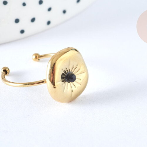 Bague réglable fleur acier inoxydable doré taille 54, x1 (g7009)