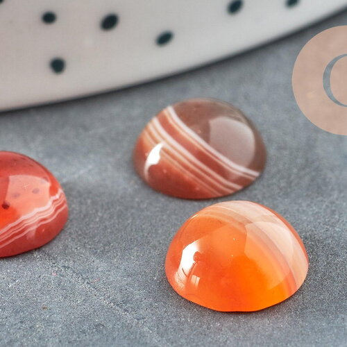 Cabochon rond agate naturelle orange rayée 10mm, x1 (g8603)