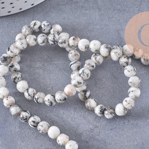 Perles jaspe sésame zébré naturel 6mm, x1 fil de 60 perles (g3822)