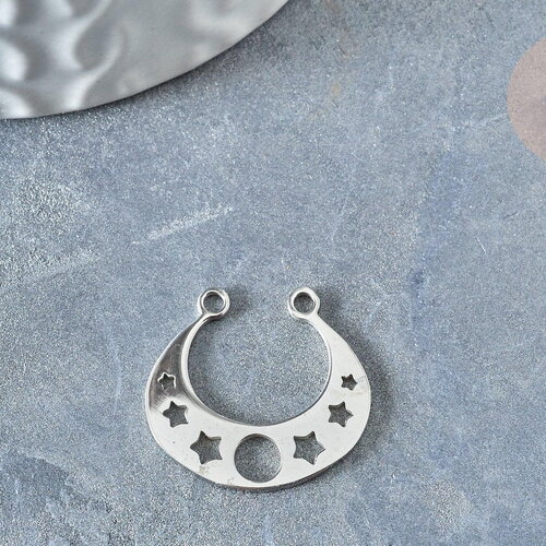 Pendentif argenté torque lune et étoiles acier inoxydable 19mm, breloque acier inoxydable platine x1 g7605