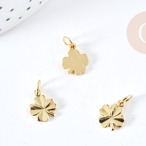 Pendentif trèfle quatre feuilles laiton doré 18k 11mm, x1 (g8737)