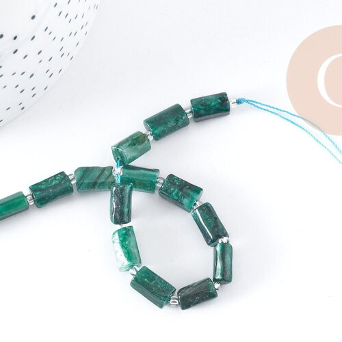 Pierres tube quartz émeraude vert foncé 14mm, pierre naturelle, le fil de 18cm, x1(g9100)