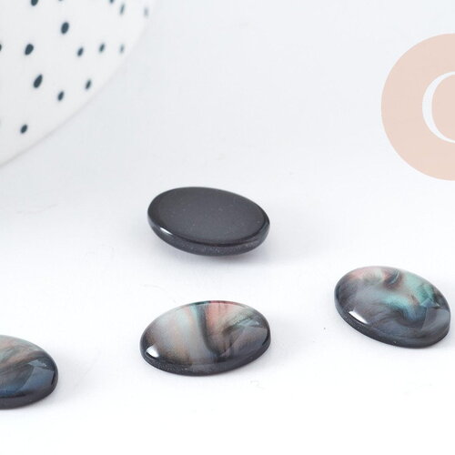 Cabochon ovale résine noire imitation nacre 14x10mm, x1 (g9101)