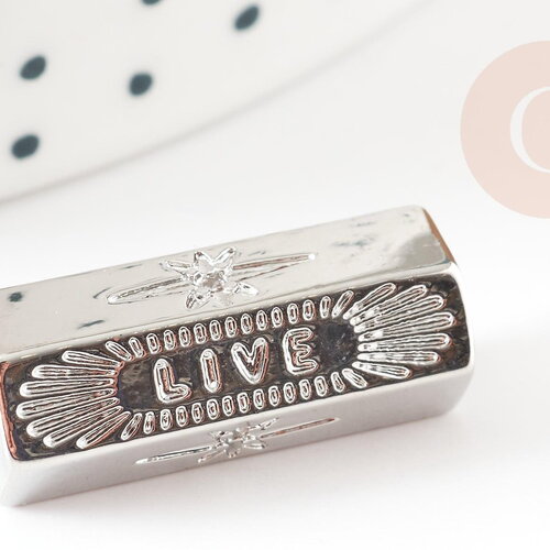 Perle tube talisman message live argenté 21mm, perle argent bijoux chance, x1 g9314