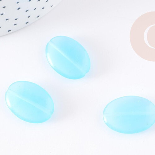 Perle ovale verre turquoise 25mm,perle verre lisse vintage création bijoux x2 (g9068)