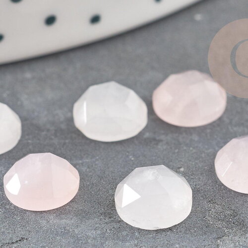 Cabochon rond quartz rose naturel à facettes 7.5mm, x1 (g9375)