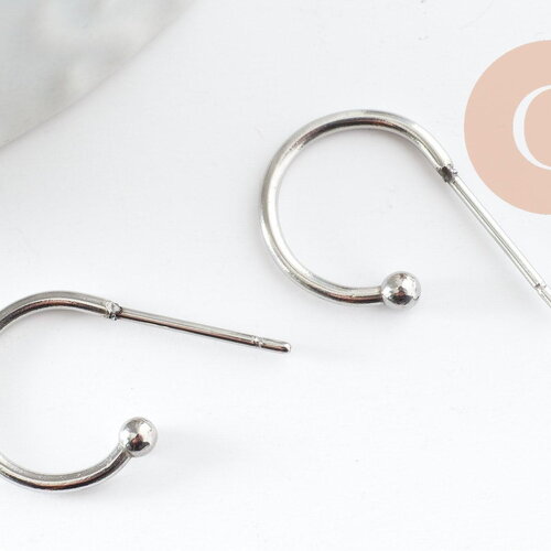 Clous-puces créole oreille en acier 304 inoxydable platine 18.5mm, x2 (g9527)