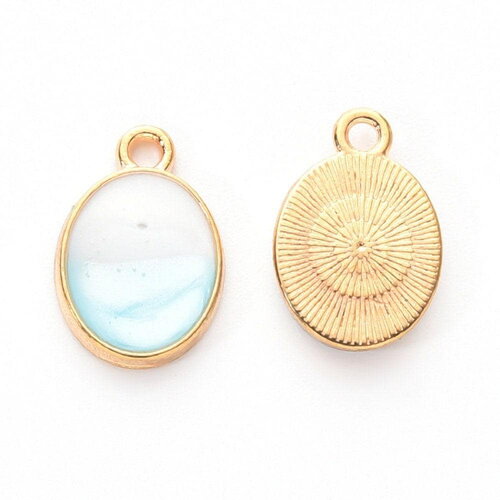 Pendentif ovale zamac doré bleu 24.5mm, pendentif création bijoux doré, x1 (g6248)