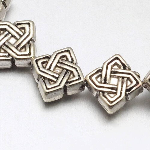Rondelles losange gravées argent vieilli,perles dorées, sans nickel,perle intercalaire, 7mm, x10 g2732