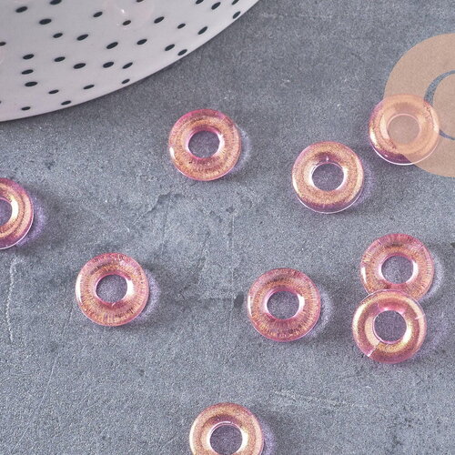 Pendentif donut verre rose-jaune 10x3mm, x10 ( g3508)
