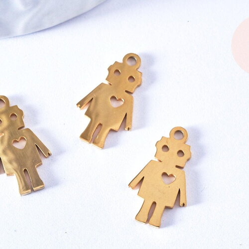 Pendentif robot en acier doré inoxydable 17.5mm, breloque doré, acier inoxydable doré, pendentif sans nickel, création bijoux, x1 (g6795)