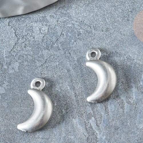 Pendentif acier inoxydable argenté lune 16mm, x 5 (g7508)
