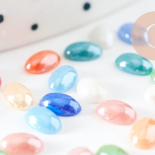 Cabochon dôme ovale verre irisé 6mmx4mm, x20 (g2255)
