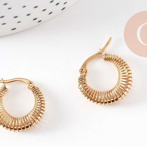 Créole acier doré, bijoux doré, oreille percée,sans nickel, boucles acier,23.5mm, la paire (g3147)