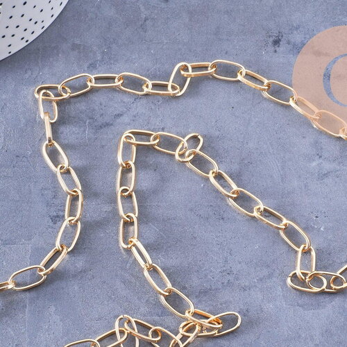 Chaine doré grosse maille aluminium doré 15.5x8x1mm, x1 mètre (g2124)