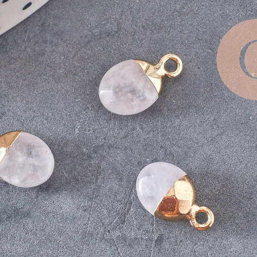 Pendentif goutte cristal de roche naturel fer doré 14mm,x2 (g2644)