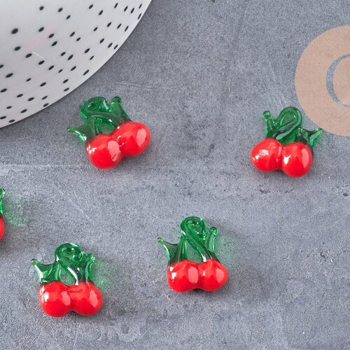 Pendentif cerise fruit rouge verre artisanal 15-19mm, x5 (g1967)