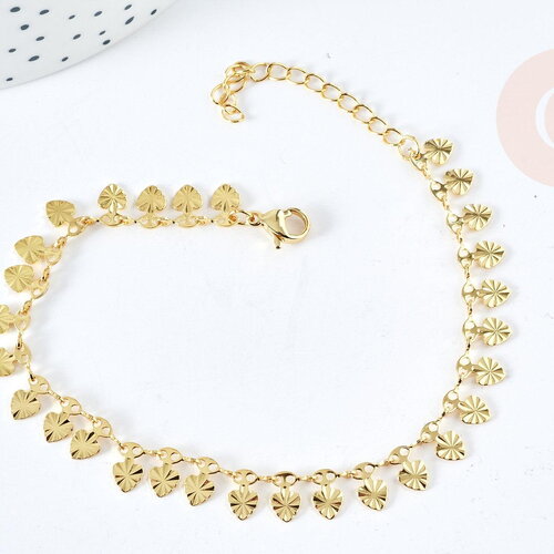 Bracelet laiton doré maille fantaisie pastille 17.5cm, x1 (g8080)