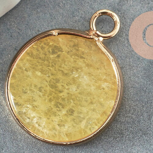 Pendentif rond jade naturel jaune 20.5mm, x1 (g2172)