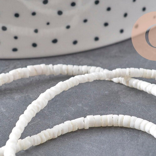 Perles heishi coquillage naturel blanc 3-4mm x1 fil de 60cm (g11092)
