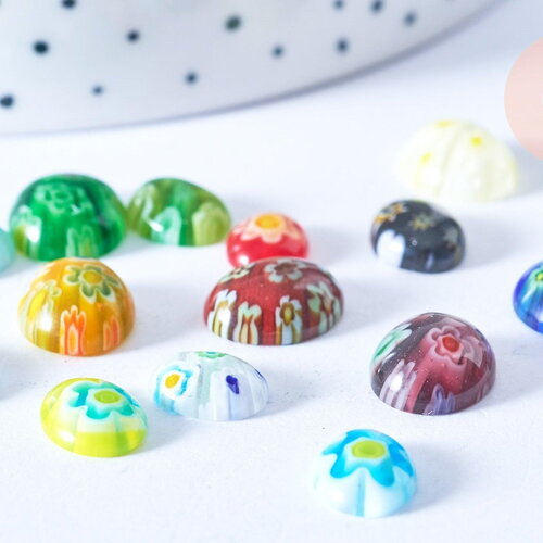 Cabochon ovale millefiori tailles variées 10-14mm, x10 (g8733)