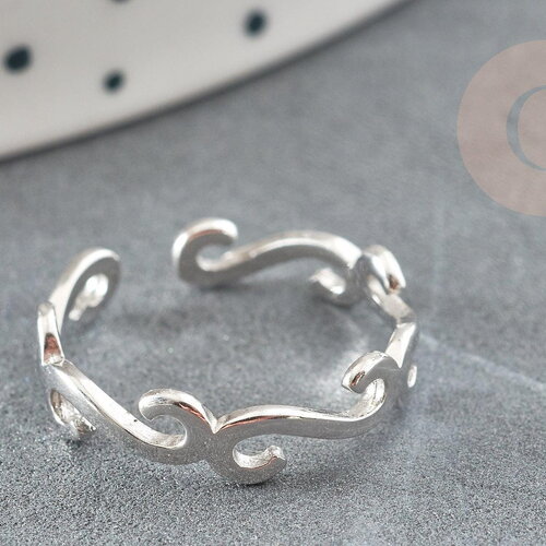 Bague réglable volutes argent 925 massif 18mm, x1 (g9142)
