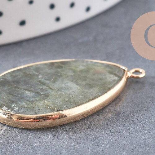 Pendentif goutte labradorite naturelle laiton doré 39mm, x1 (g2731)