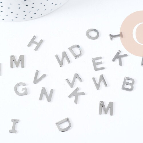 Pendentif lettre initiale acier 201 inoxydable platine 11mm, x1 g8970