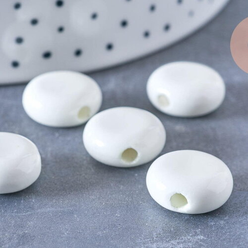 Perle porcelaine blanche, perle striées,perle céramique, céramique blanche, 15mm, x10 (g2571)