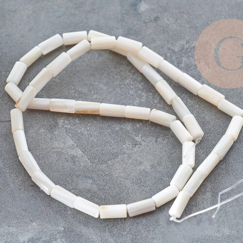 Perles tube nacre blanche 8x4mm, coquillage le fil de 38cm x1 (g9042)