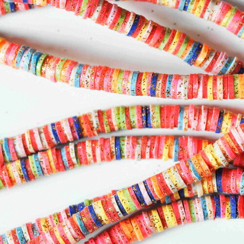 Perles polymère multicolore à paillettes heishi 6mm, perles plastique, perle heishi,perle disque, 5.5mm,le fil de 380 perles, x1 g4209