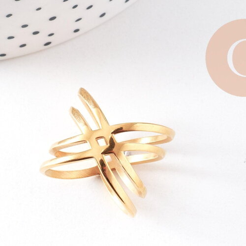 Bague croisée acier 304 inoxydable doré minimaliste 19mm, x1 (g4341)